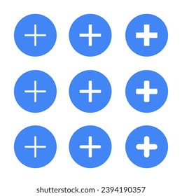 Add button icon vector in blue circle. Plus sign symbol