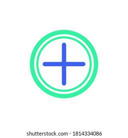 Add button icon vector, plus filled flat sign, bicolor pictogram, UI addition green and blue colors. Symbol, logo illustration