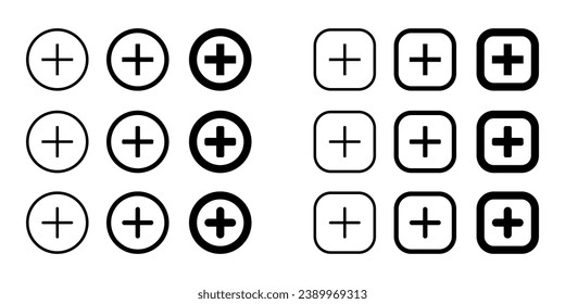 Add button icon vector set collection. Social media plus sign symbol