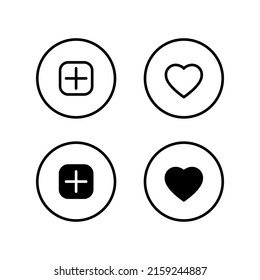Add button and love icon vector on circle line. social media element