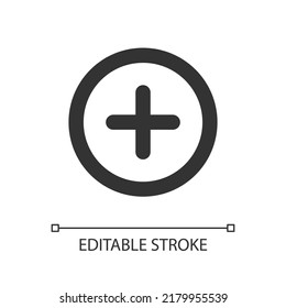 Add button pixel perfect linear ui icon. Increase volume. Toolbar control. Menu command. GUI, UX design. Outline isolated user interface element for app and web. Editable stroke. Arial font used