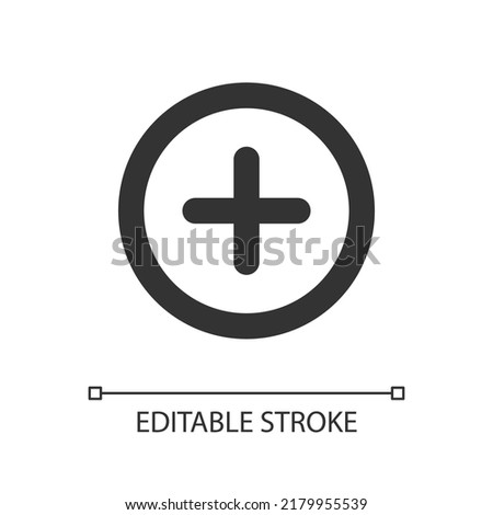 Add button pixel perfect linear ui icon. Increase volume. Toolbar control. Menu command. GUI, UX design. Outline isolated user interface element for app and web. Editable stroke. Arial font used