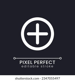 Add button pixel perfect white linear ui icon for dark theme. Website interactive element. Vector line pictogram. Isolated user interface symbol for night mode. Editable stroke. Poppins font used