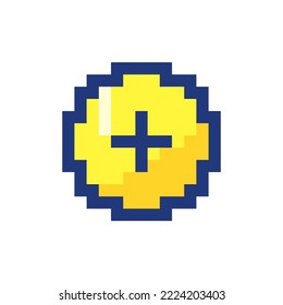 Add button pixelated RGB color ui icon. Increase volume. Toolbar control. Simplistic filled 8bit graphic element. Retro style design for arcade, video game art. Editable vector isolated image