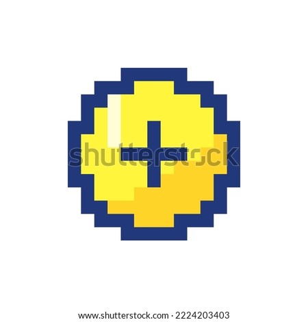 Add button pixelated RGB color ui icon. Increase volume. Toolbar control. Simplistic filled 8bit graphic element. Retro style design for arcade, video game art. Editable vector isolated image