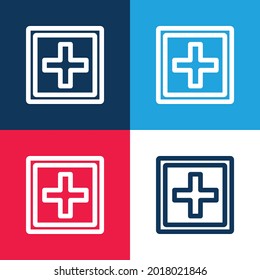 Add Button Sign Of A Plus Symbol Inside A Double Square Shape blue and red four color minimal icon set
