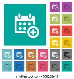 Add To Calendar Multi Colored Flat Icons On Plain Square Backgrounds. Included White And Darker Icon Variations For Hover Or Active Effects.