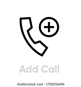 Add Call icon. Editable Vector Outline. Thin linear add call outline sign isolated on white background with black outline. Single Pictogram.
