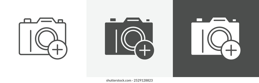add camera icon Flat art in outline set