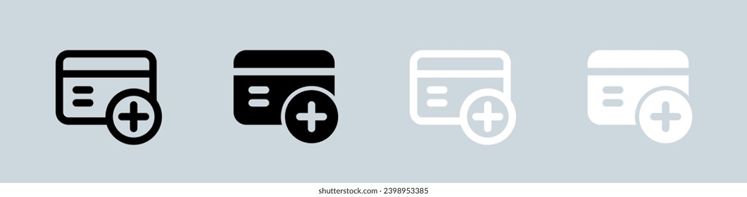 Add card icon set in black and white. Payment signs vector illustration.