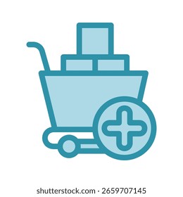 Adicionar ao Carrinho cor azul, mini ícone de ilustração. use para conceito moderno, impressão, UI, kit UX, web e desenvolvimento de aplicativos. Vetor relacionado com comércio, varejo, marketing e compras.