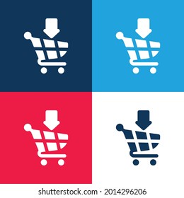 Añadir a Carro azul y rojo cuatro colores conjunto de iconos mínimo