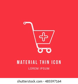 Add to Cart Bright red material designed line thin flat icon / logo