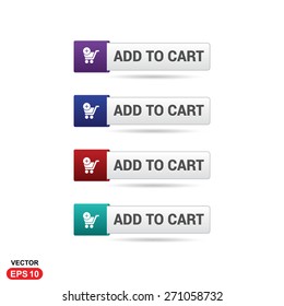 Add to Cart Button. Abstract beautiful text button with icon. Purple Button, Blue Button, Red Button, Green Button, Turquoise button. web design element. Call to action icon button