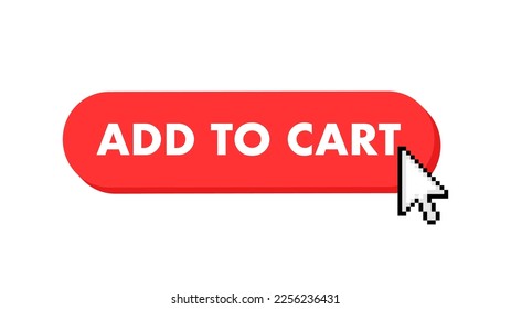 Add to cart button with cursor. Pointer click. Vector web button.