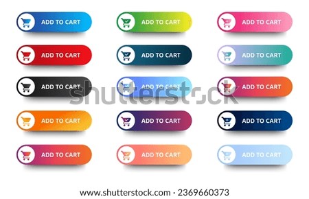 Add to cart button icons set. Modern shoping cart button with colourfull gradient. vector