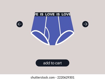 Add to cart button, men boxer shorts, sport underwear apparel, an online store interface