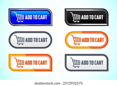 Add To Cart button set of different shapes and colors. Suitable for mobile app, and website. shopping cart, online shopping