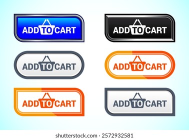 Add To Cart button set of different shapes and colors. Suitable for mobile app, and website. shopping cart, online shopping