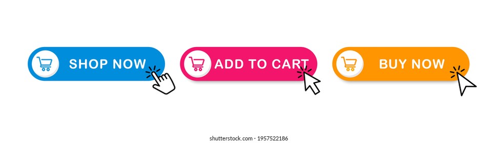 Add to cart button. Set of web buttons with shopping cart icon. Buy button for online store. Vector illustration.