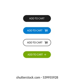 Add to cart buttons vector set isolated on white background, flat line outline style add to basket blue green black color button
