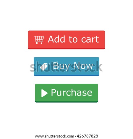 Add to cart, buy now and Purchase buttons and icons in flat style. Vector illustration.