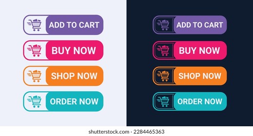 Add to cart, buy now, shop now and order now e-commerce purchase icon design