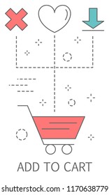 Add to cart concept. Buying products in online store. Business in internet. Isolated flat vector illustration