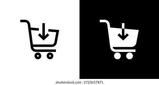 Adicionar conceito de carrinho com plano de fundo preto-e-branco. Ilustração vetorial.