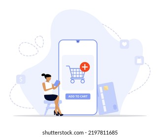 Add to cart concept illustration. Suitable for web landing page, ui, mobile app, editorial design, flyer, banner, and other related occasion.