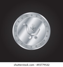 Add to Cart embossed realistic silver / platinum coin precious Icon / Logo Design