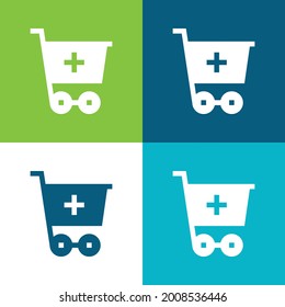 Añadir al plano de carro de cuatro colores conjunto de iconos mínimo