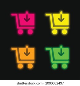 Add Cart four color glowing neon vector icon
