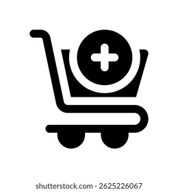 add to cart glyph icon. Strong and solid vector icon for websites, mobile interfaces, presentations, and visual branding. High quality and easy to edit.
