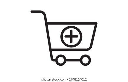 Add to cart icon, adding Shopping cart. Illustration, line.