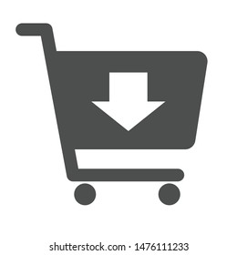 add to cart icon isolated on white background. shopping cart with down arrow flat icon for web, mobile and user interface design