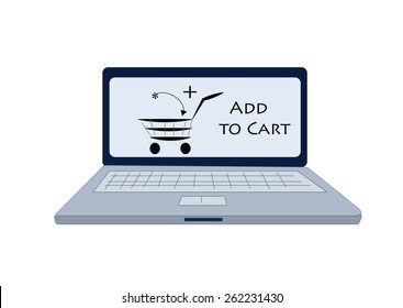 add to cart icon on notebook computer, concept of online purchase
