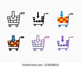add to cart icon set with line, outline, flat, filled, glyph, color, gradient. Editable stroke and pixel perfect. Can be used for digital product, presentation, print design and more.