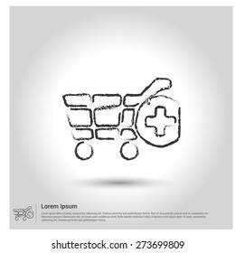 add to cart icon, Sketch Doodle pictogram icon on gray background. Vector illustration
