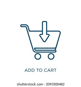 add to cart icon. Thin linear add to cart outline icon isolated on white background. Line vector add to cart sign, symbol for web and mobile