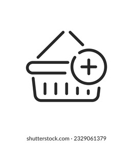 Add to Cart Icon. Vector Linear Editable Sign of a Cart with Plus Symbol, Indicating Shopping Cart Add, Purchase Increase, and Shopping Basket Button.