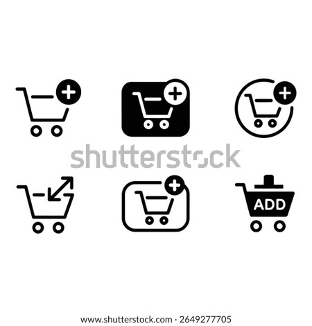 Add to Cart Icons Shopping Cart Plus Sign Symbols Black and White UI Design Elements E commerce Graphics