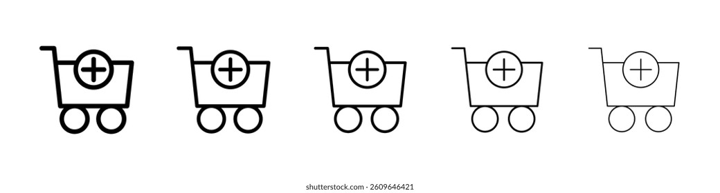 Add to cart icons vectors set in different stroke lines