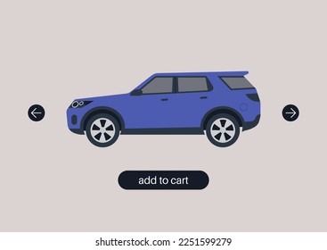 Add to cart interface, buying a vehicle online, rental service