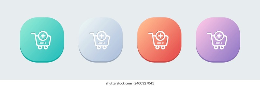 Add cart line icon in flat design style. Checkout signs vector illustration.