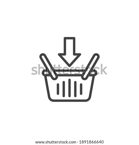 Add to cart line icon. linear style sign for mobile concept and web design. Shopping basket with down arrow outline vector icon. Symbol, logo illustration. Vector graphics