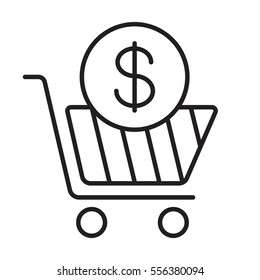 Add to cart linear icon. Thin line illustration. Buy contour symbol with dollar sign. Vector isolated outline drawing
