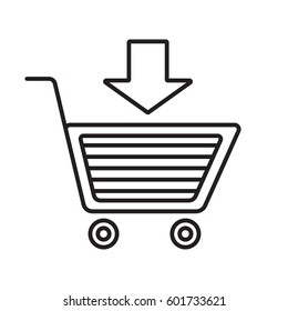 Add to cart linear icon. Thin line illustration. Buy contour symbol with down arrow. Vector isolated outline drawing