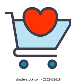 Add To Cart With Love Symbol In Color Filled Icon. Wish List, Favorite Product, Ecommerce, Shopping Cart