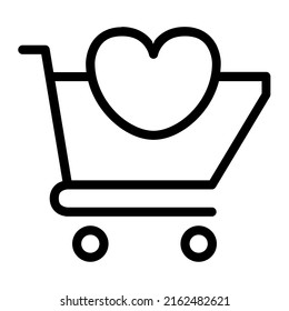 Add To Cart With Love Symbol In Outline Icon. Wish List, Favorite Product, Ecommerce, Shopping Cart